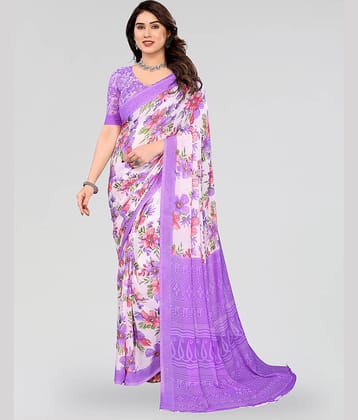 ANAND SAREES Georgette Printed Chanderi saree With Unstitched Blouse Piece ( Purple )