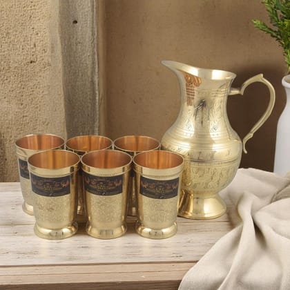 Crockery Wala Brass Mughalai Jug With 6 Brass Glasses 1500 ML