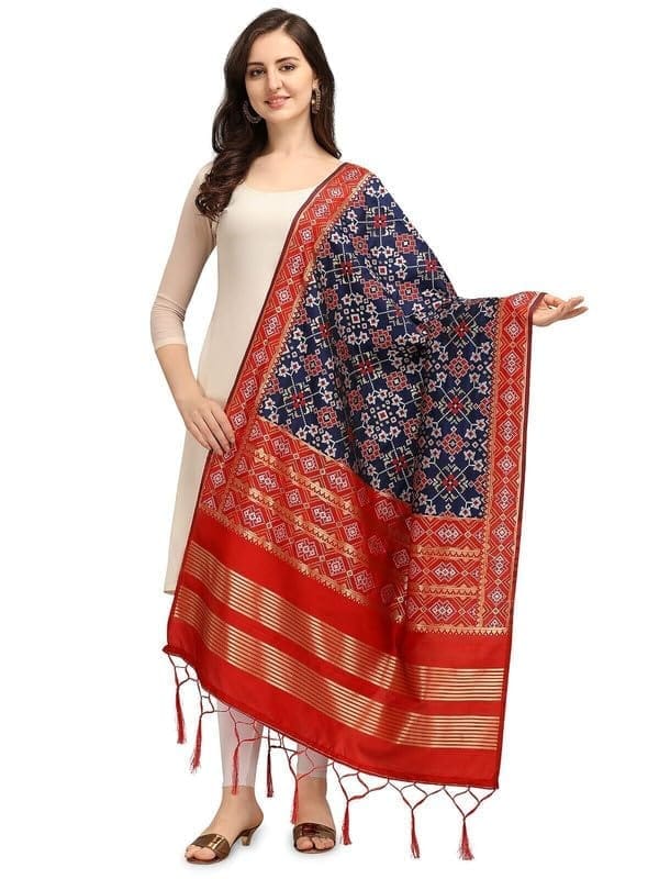 Women's Silk Pure weaving Work Duppatta (Navy Blue, Leangth: 2-2.3 Mtrs)-PID44888