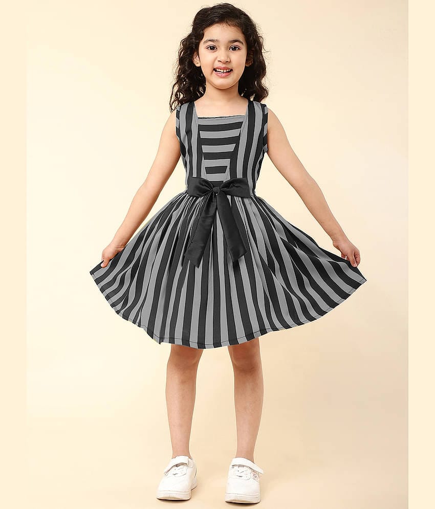 A.T.U.N. Polyester Fit And Flare Dress For Girls ( Pack of 1 , Gray )