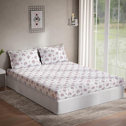 DDECOR - Eden Collection 100% Cotton Floral Pattern 144TC Super King |274 CM X 274 CM| with 2 Pillow Covers - Wine