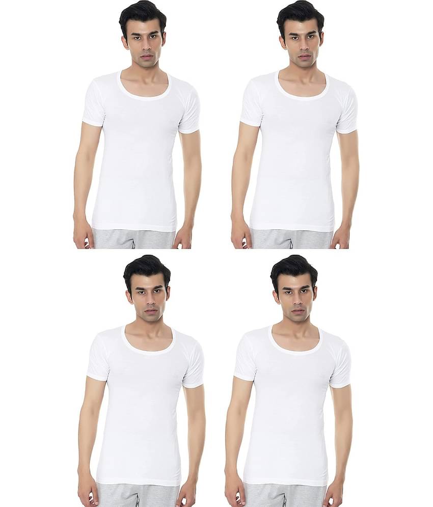 VIP Pack of 4 Cotton Basic Vest For Men ( White )