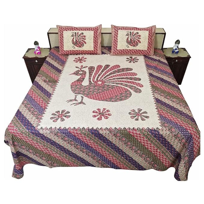 Jaipuri Cotton bedsheet with Two Pillow Covers (Pink)