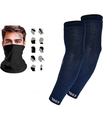 Combo of Unisex Motorcycle Riding Bandana and Cotton Sports Arm Sleeves (1 Black Bandana and 1 Arm Sleeves)