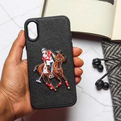 Black Leather Horse rider Ornamented for Apple iPhone Xs Max