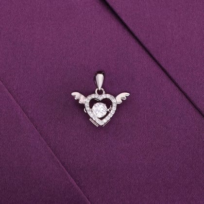 Sterling Silver Angel Winged Heart Pendant-White Stone / Silver