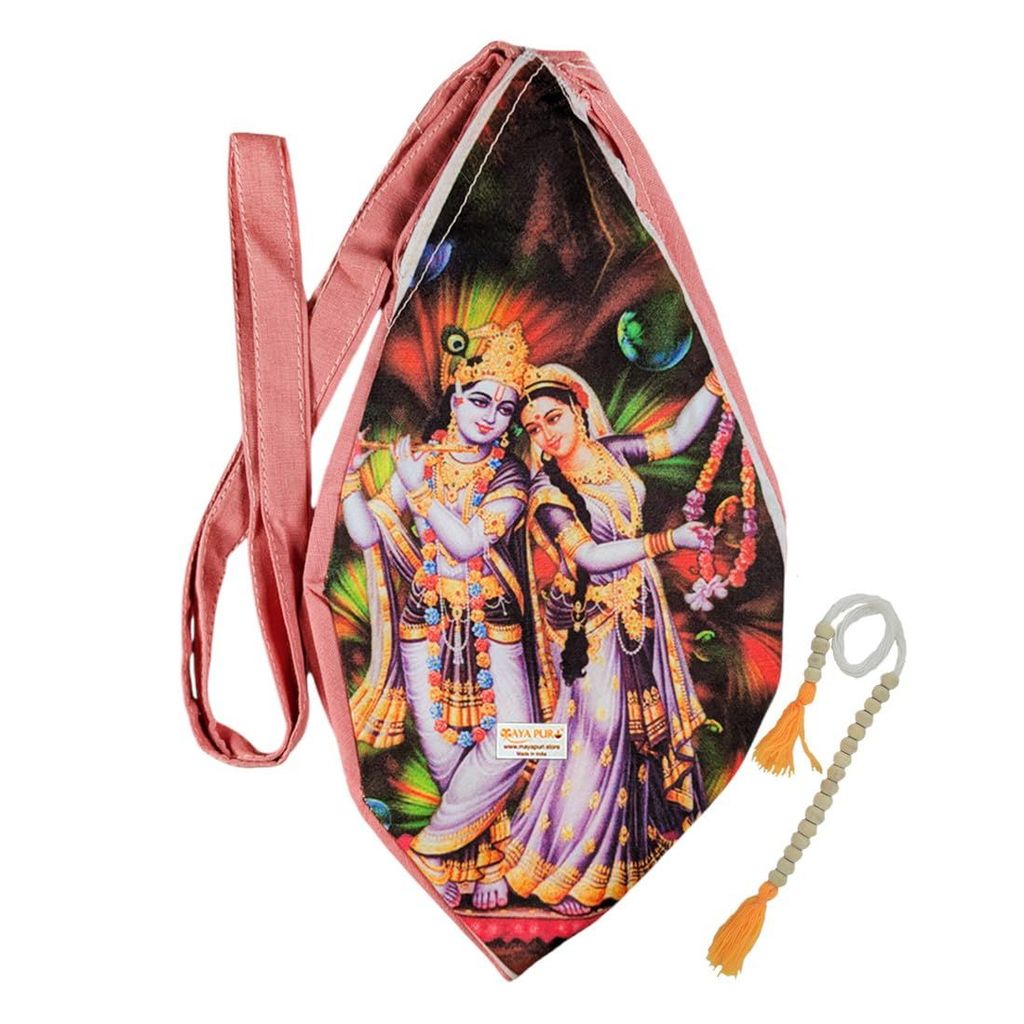 MAYAPURI Radha Krishna Printed Pure Cotton Gomukhi Japa Mala Bag, Chanting Bag or Beads Bag with Zip Pocket and Sakshi Mala Counter, Pack of 1 - Pooja Needs | Buy online on ZillyBuy