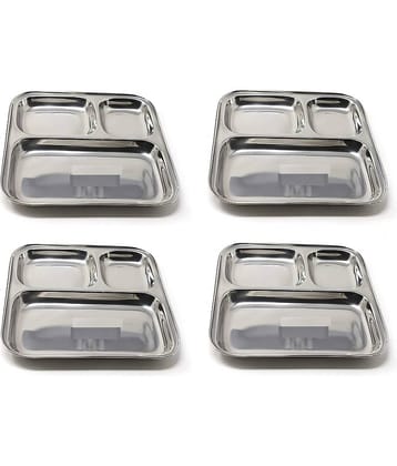 Dynore 4 Pcs Stainless Steel Silver Partition Plate