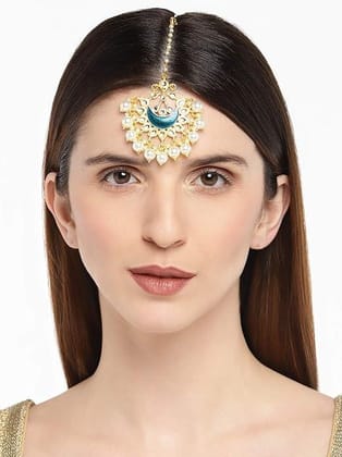 Gold-Plated Meenakari Kundan Maang Tika