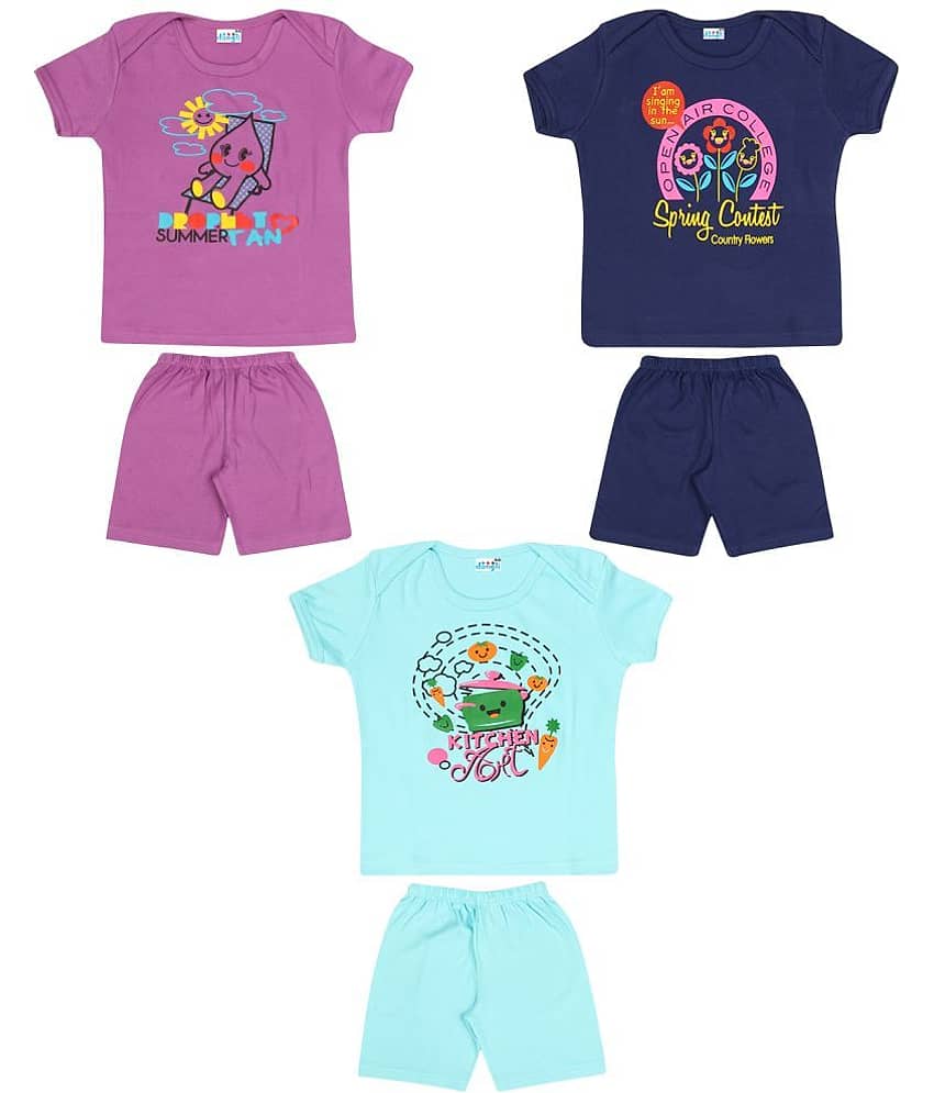 Dongli Pack of 3 Boys Cotton T-Shirt & Shorts Set ( Multi )