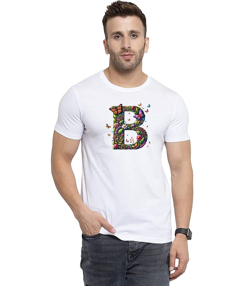BINAYAK Cotton Regular Fit Printed Half Sleeves Men's Round T-Shirt - White ( Pack of 1 )