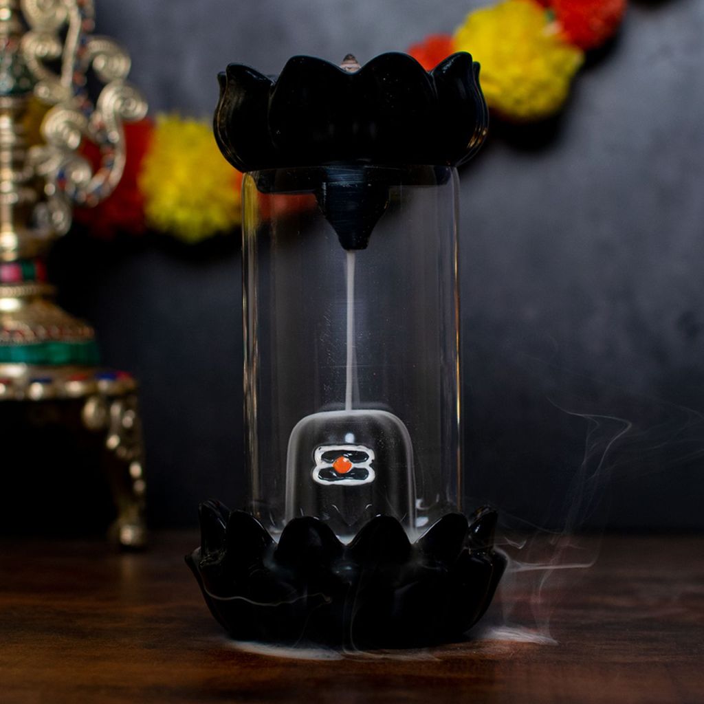 Craftlayout Resin Shivling Backflow Smoke Incense Burner, 7.5 Inch Black