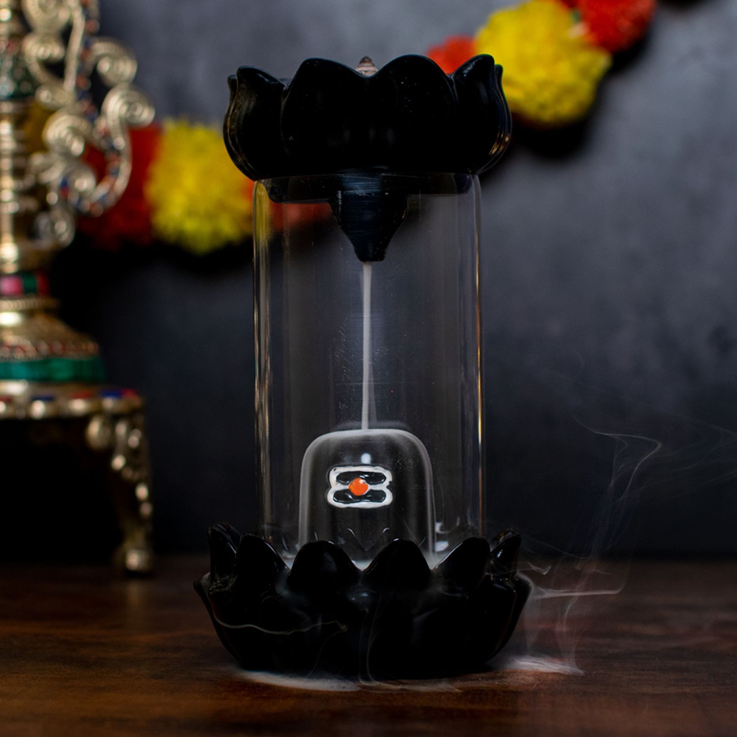 Craftlayout Resin Shivling Backflow Smoke Incense Burner, 7.5 Inch  Black