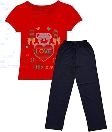 COOLTEES4U Pack of 2 Girls 100% Cotton T-shirt & Pants ( Red )