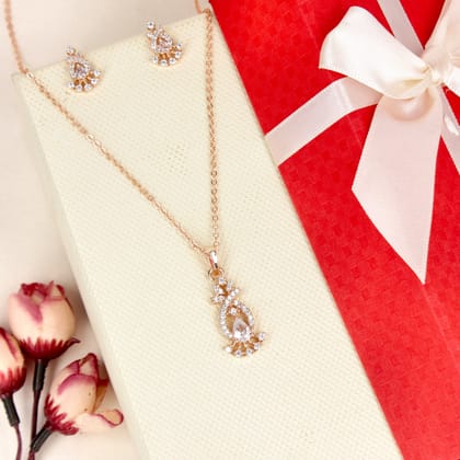 Rose Gold Cubic Zirconia Stone Pendant Set - SIA446778_A