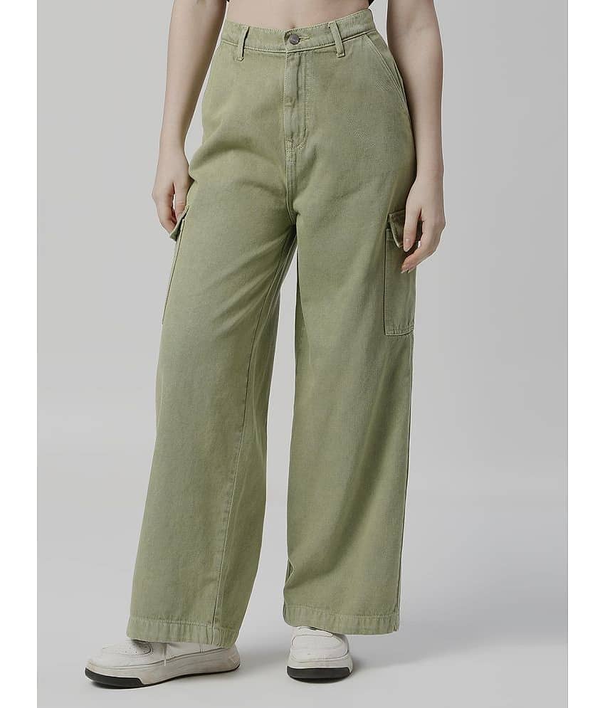 HJ HASASI - Olive Cotton Wide Leg Women's Jeans ( Pack of 1 )