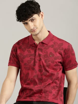 Maroon Printed Polo T-shirt-M