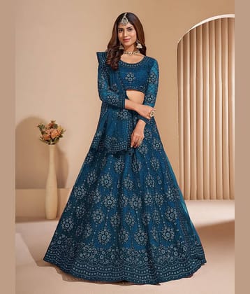 Apnisha Navy Net Chaniya Choli Semi Stitched Lehenga Single