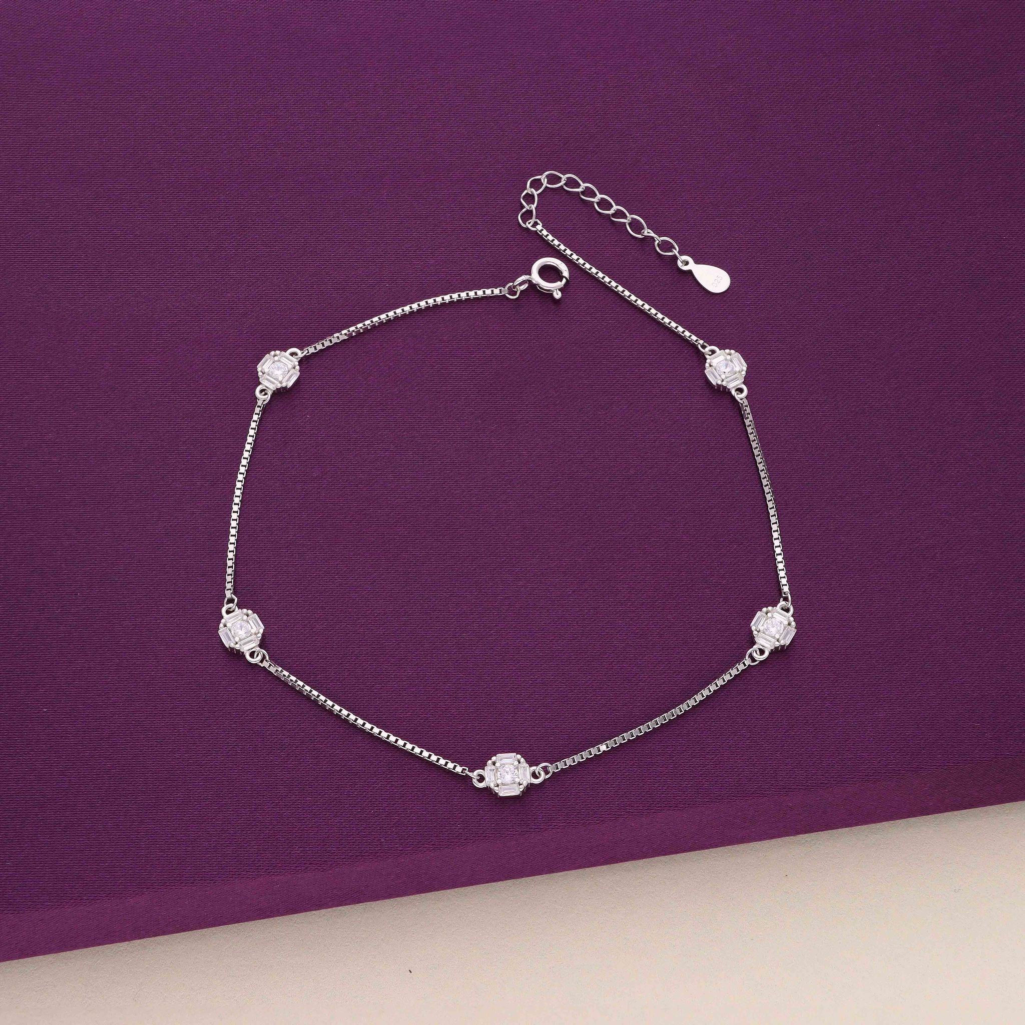 Sterling Silver Minimalistic Zircon Anklet-White Stone / Silver