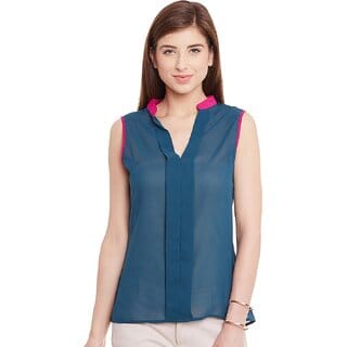 Purys Women Blue Solid Regular Top