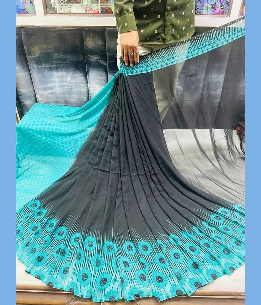 Sanwariya Silks Georgette Printed Saree With Unstitched Blouse Piece ( SkyBlue )