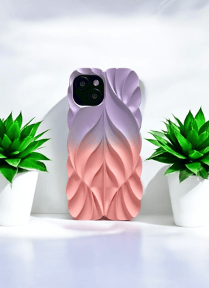 3D Leave Design Lavender Pink Dual Tone Silicon Case- iPhone 12