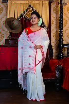 Handspun jamdani in white saree