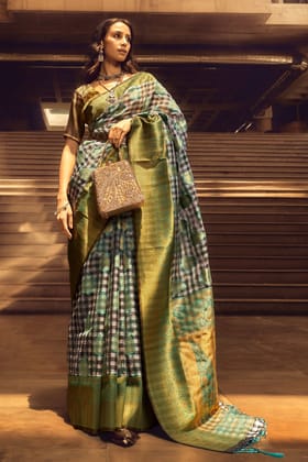 Checkered Woven Organza Silk Saree