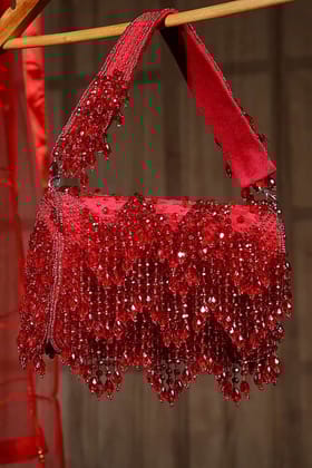 Red Suede Crystal Embellished Flap Bag