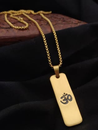 NVR Men Om Design Gold Plated Rectangular Shape Pendant-Onesize / Gold / Stainless Steel