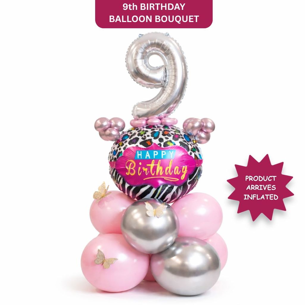 Designer Pink & Silver Balloon Bouquet Arrangement with 3D Butterflies for 9th Birthday - Party and Festive Needs | Buy online on ZillyBuy