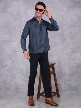 Navy Blue Printed Shirt-M / Navy Blue