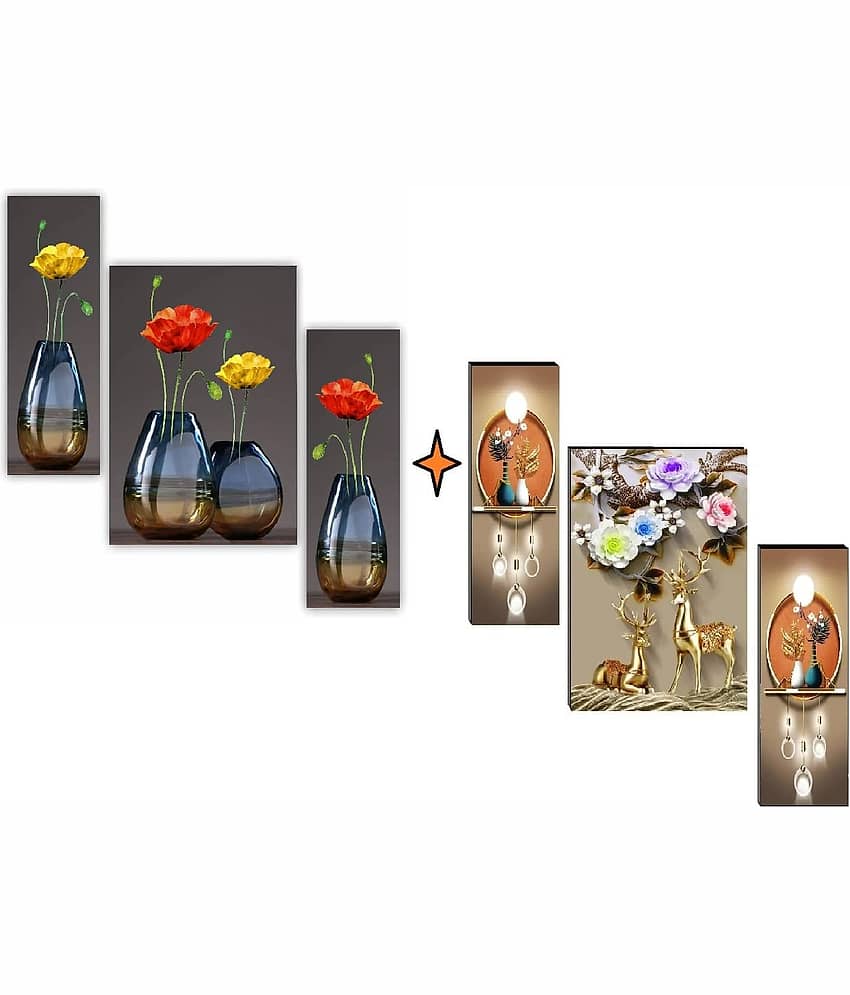 SNDArt Set Of 2 Moder Art Deer With Flower Pots Wall Paintings For Living Room Gift Items 12 x 18 inch ( pack of 2 )