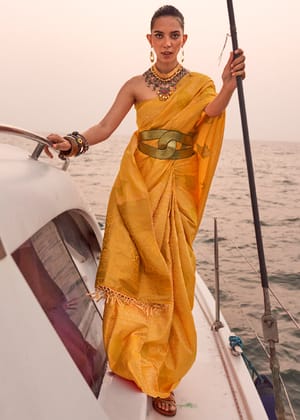 Blazing Yellow Dual Tone Banarasi Satin Silk Saree
