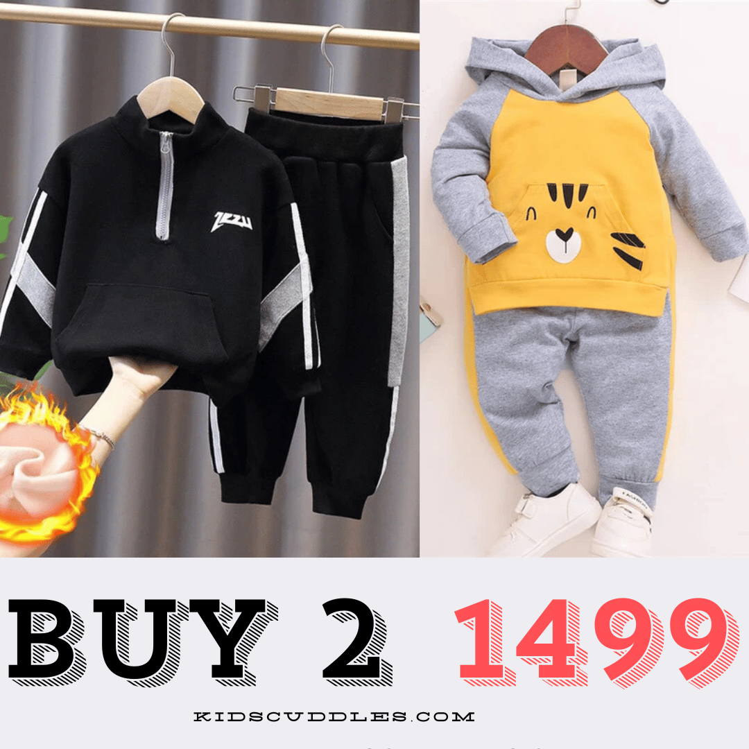 COMBO OF 2 YELLOW AND BLACK WINTER DRESS-0-1 year