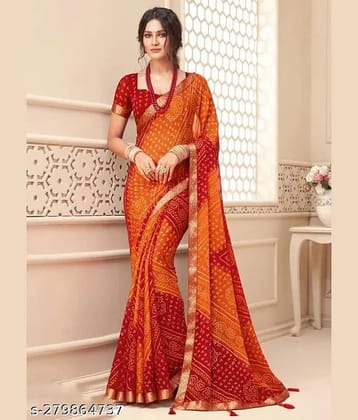 Nandini Creation Chiffon Printed Saree With Unstitched Blouse Piece ( Mustard )