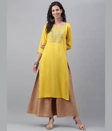 Janasya - Mustard Rayon Women's Straight Kurti ( Pack of 1 )