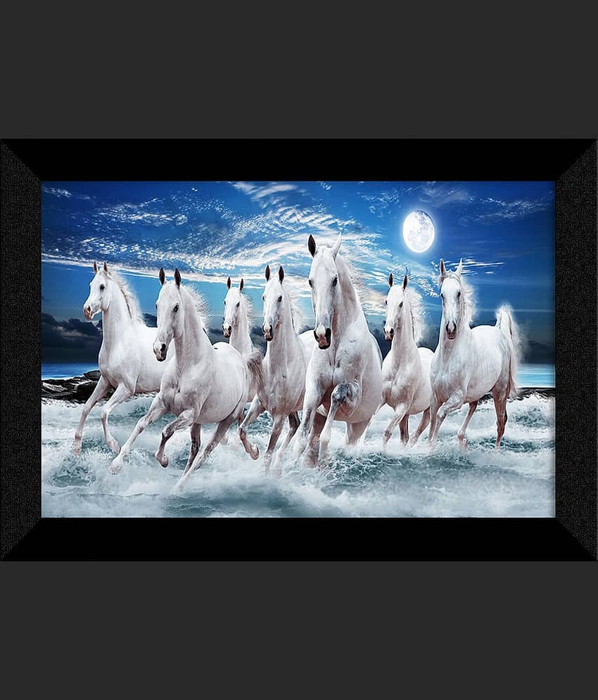 SNDArt  Vastu 7 Lucky Running Horses Painting With Frame For Living Room Gift Items 11 x 14 inch