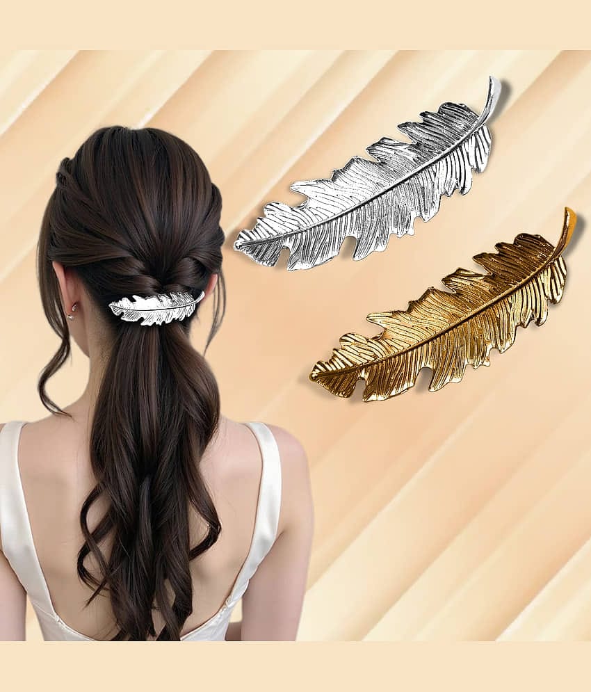 LYKAA Gold,Silver Hair Clip ( Pack of 2 )