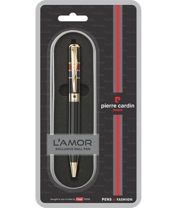 Pierre Cardin Lamor Premium Metal Ball Pen With Twist Mechanism Black Lacquer Finish Body With Elegant Golden Clip