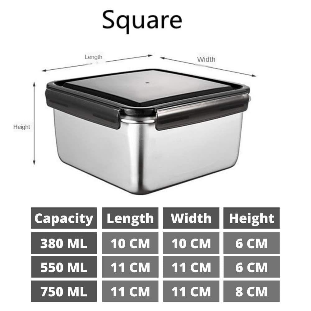 Femora High Steel Square Container Airtight Leakproof Unbreakable Storage Container/Lunch Box - 550 ml/gm - Set of 3
