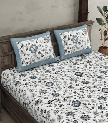 Cotton 240 TC Floral Double Bedsheet With 2 Pillow Covers