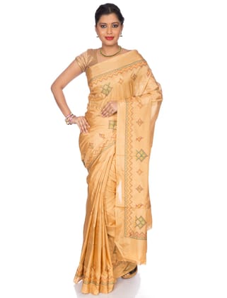 Off White Ilkal Saree - Art Silk Saree with Kasuti Embroidery