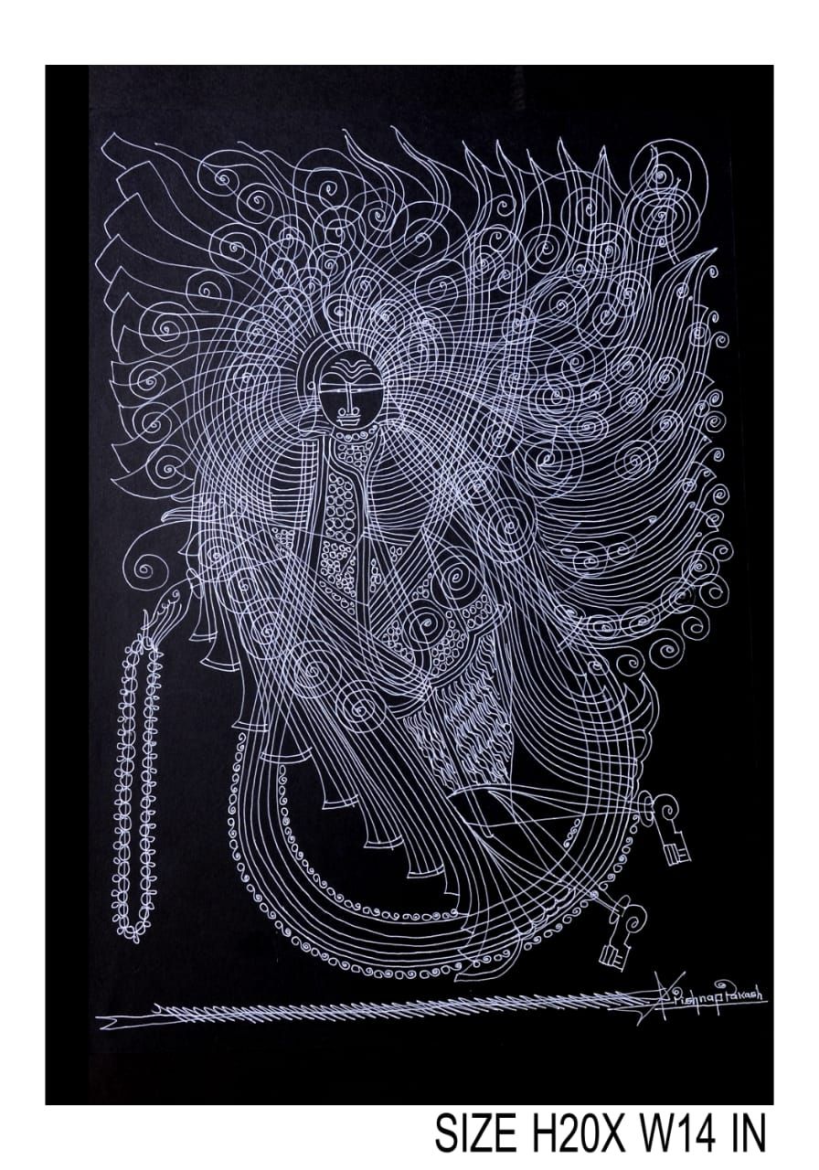 Dazzling Surpur Line Art Painting Mixed Media On Paper