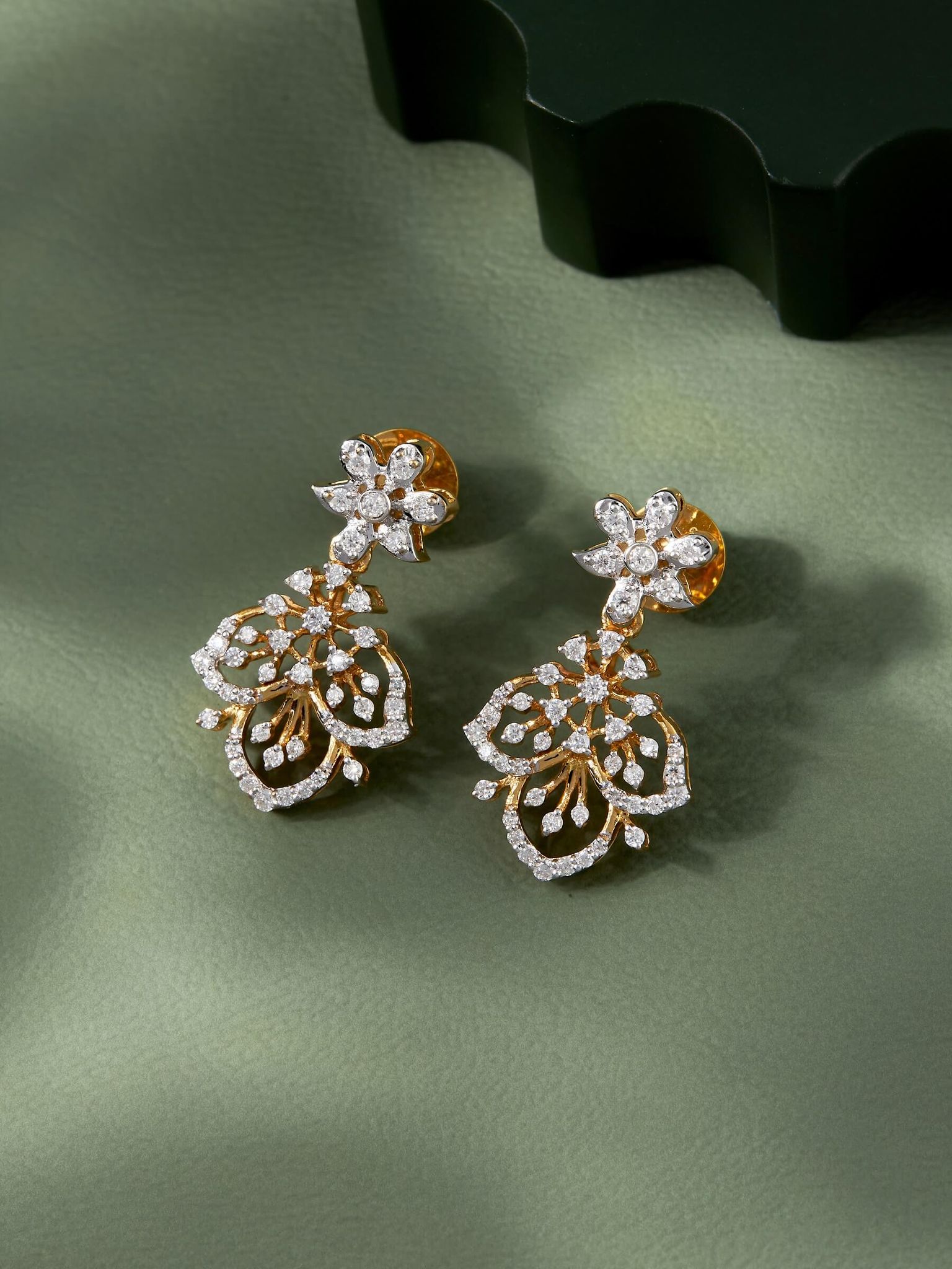 Christa Silver Moissanite Dangle Earrings | 22KT Gold Vermeil-Yellow Gold