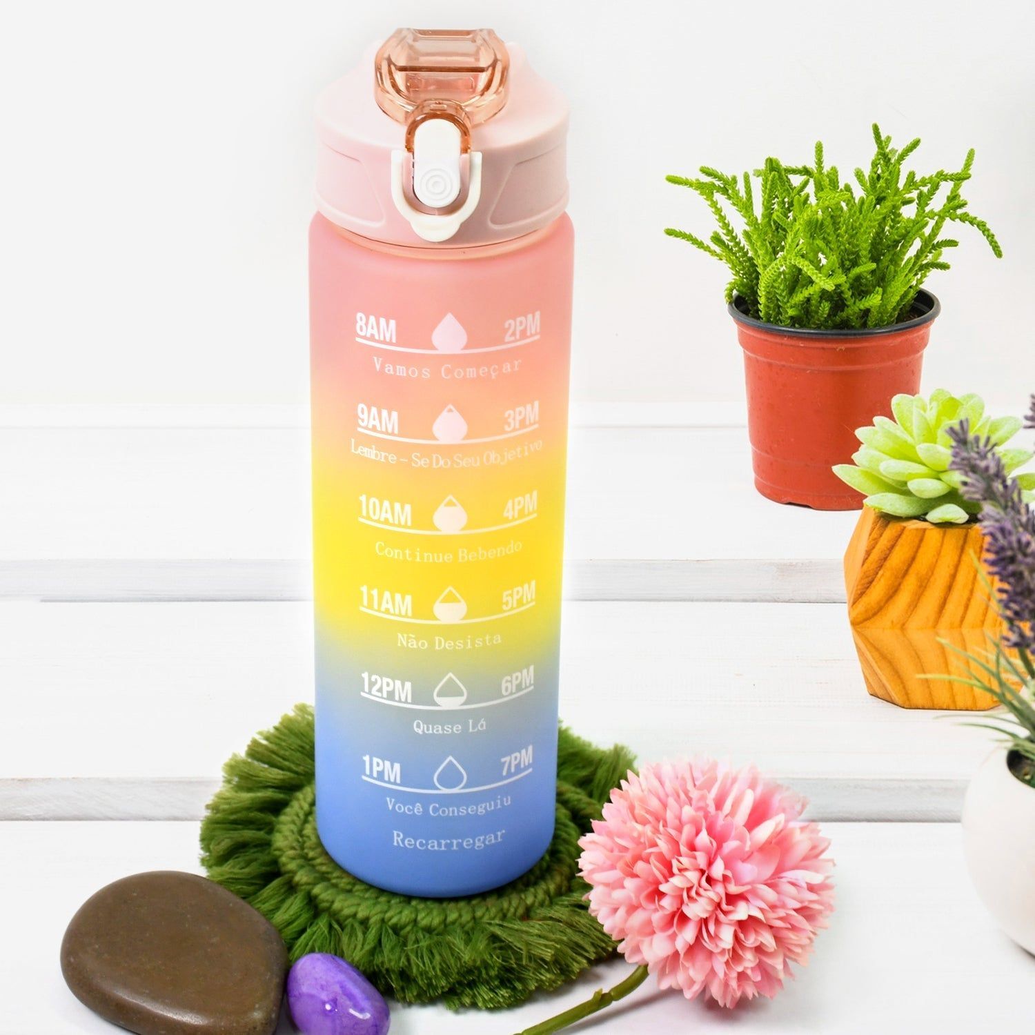 Plastic Colorful Motivational Water Bottle with Straw (750 ML)