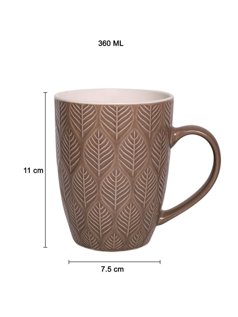 Beige Ceramic Mug - 360Ml, Leaf Pattern