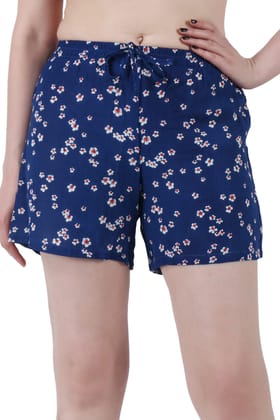 Small Floral Printed Shorts with Drawstrings-L / Blue
