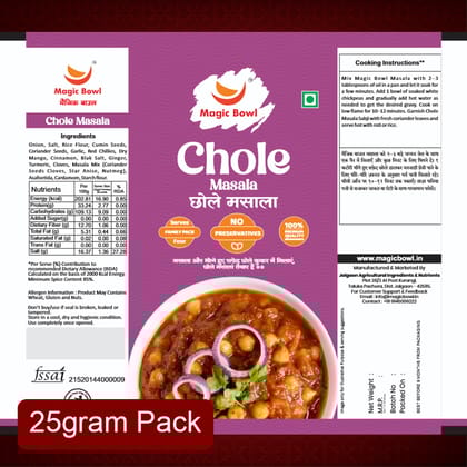 Magic Bowl Ready to Cook Chhole Masala (25g) | Traditional Punjabi Spice Blend | Robust Chickpea Curry