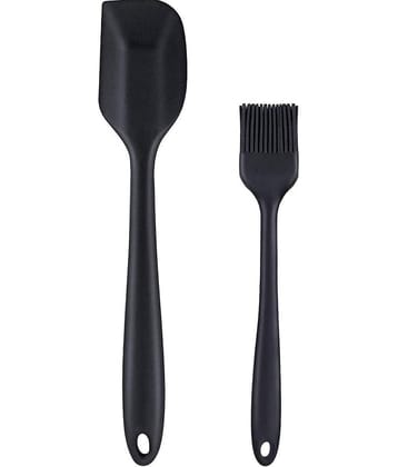 Baskety Silicone Mixing Spatula and Basting Brush Kitchen Set ( Pack of 2, Black )
